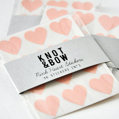 etsy : knot & bow : 144 pink heart stickers